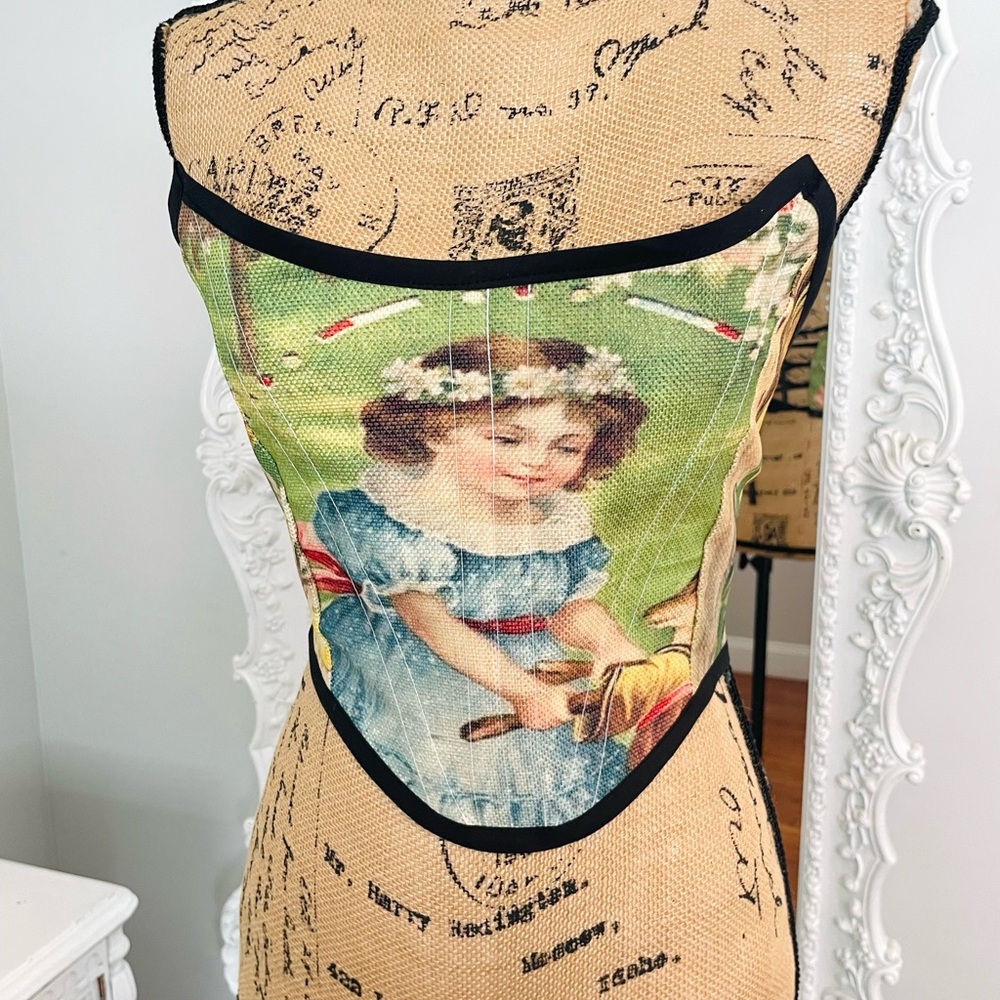 New York Couture Cottagecore Flower Crown Print Boned Corset Top